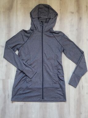 Mondetta Black/Grey Herringbone Jacquard Long Activewear Jacket Size M